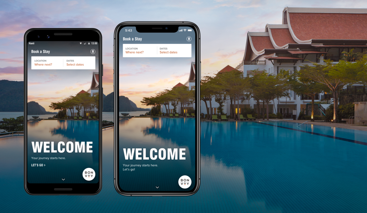 Two phone displaying the Marriott Bonvoy app